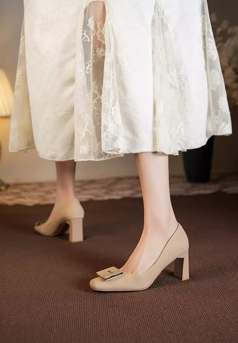 7CM Square Buckle Chunky Heel Pumps BY2373-13