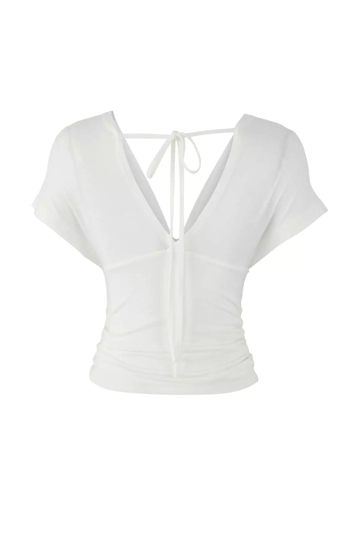 Ecru Fitted/Fits Body Gathered/Drape Detailed Knitted Blouse