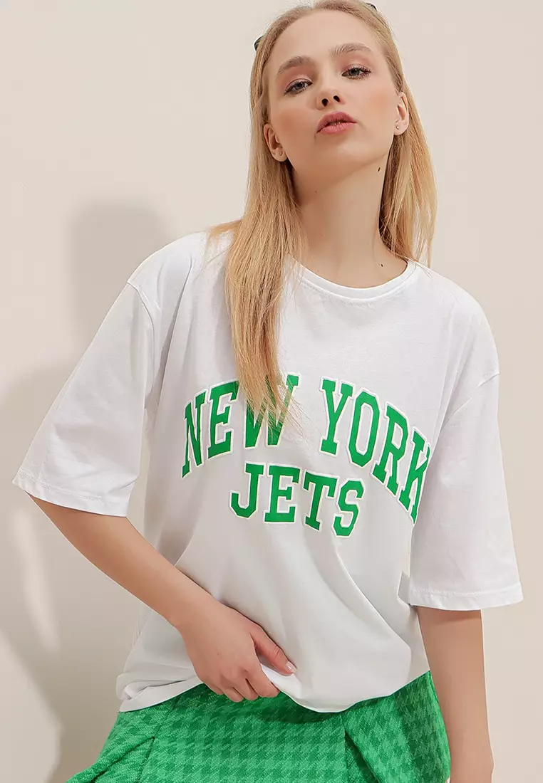 Women's Long-Sleeve Cropped New York Jets Graphic Tee in Green | Size Xs | Abercrombie & Fitch