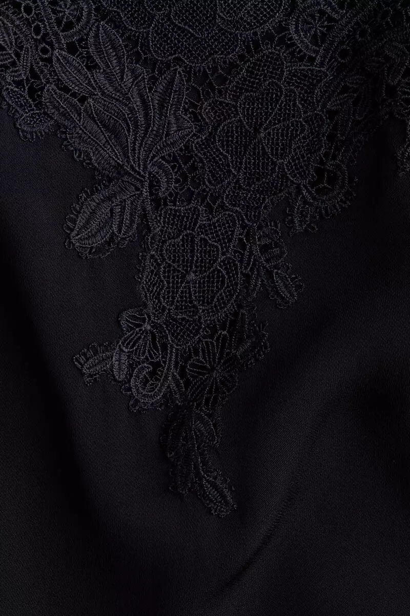 Lace-trimmed viscose top