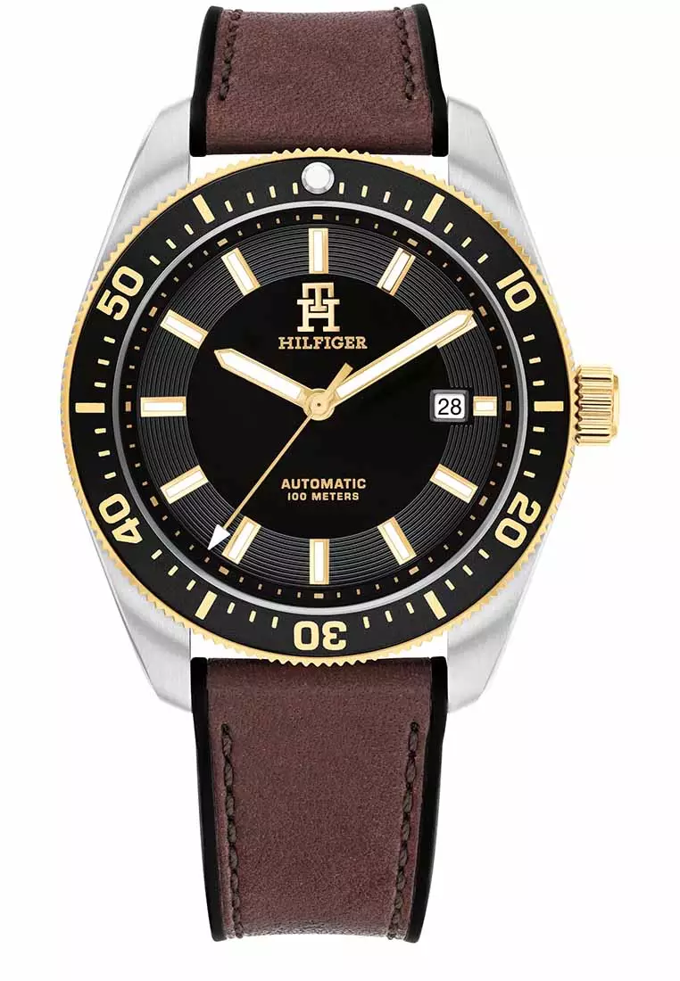 Buy Tommy Hilfiger TH85 Men's Watch Brown Leather & Black Silicone ...