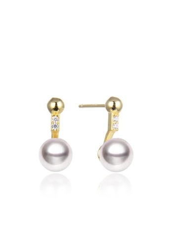 XAFITI silver 18K Gold Plated Diamond Pearl Stud Earrings 857E9ACBFEC648GS_1