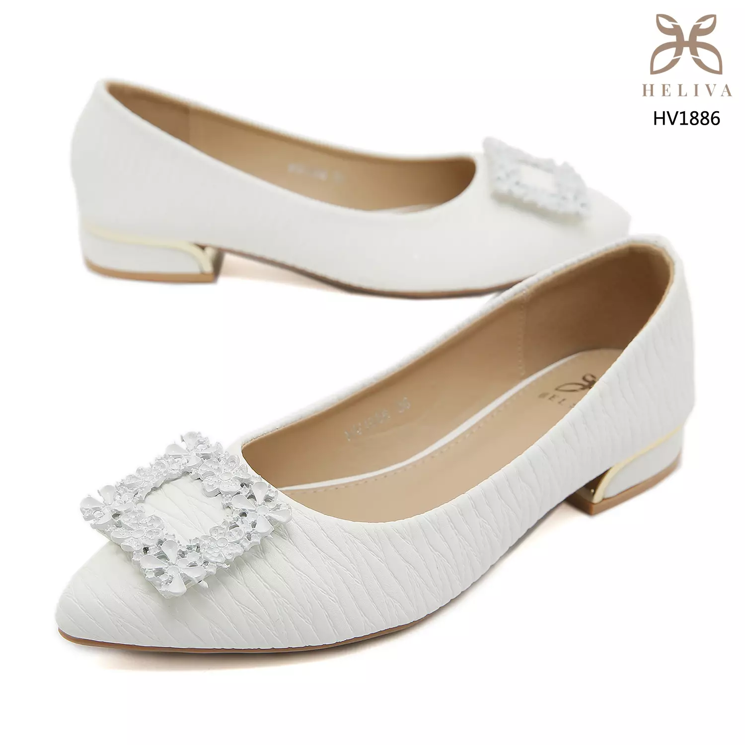 Heliva Sarah Women Shoes Heel chunky Wood Grain Pattern Frame Flower Sol 2.5cm HV1886