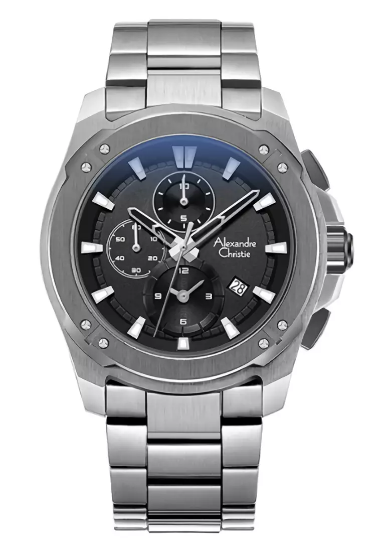 Alexandre Christie - Jam Tangan Chronograph Pria - Silver Black - Stainless Steel Bracelet - 6595 MCBTEBA