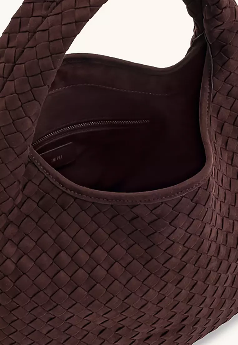 Iaura Faux Suede Woven Shoulder Bag - Brown