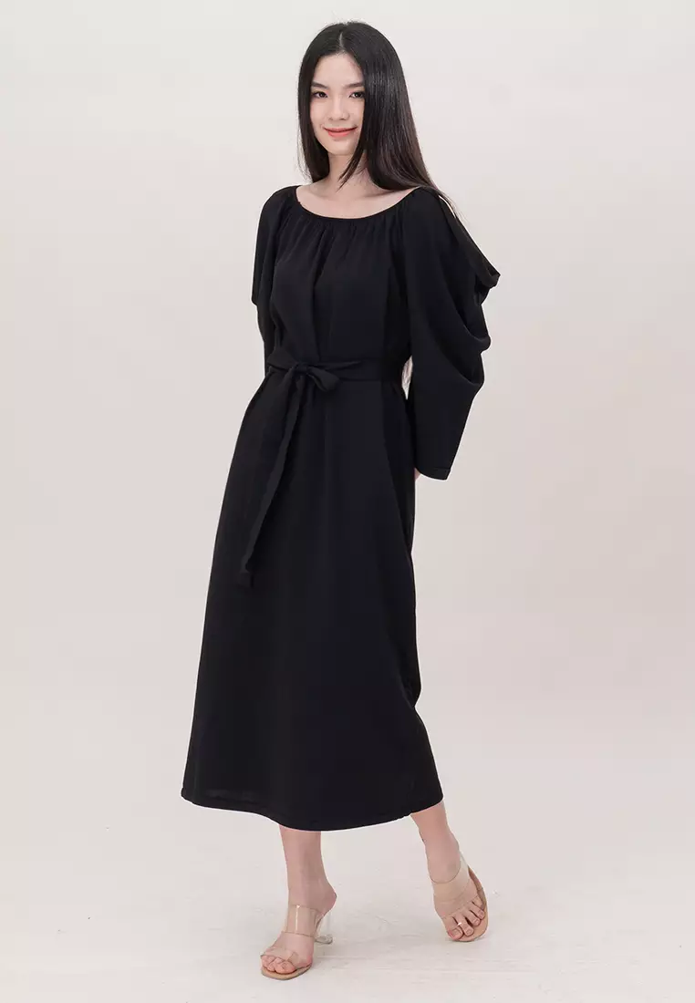 Plain B. Plain B. Relaxed Fit Knitted Cold Shoulder Midi Dinner Dress ...