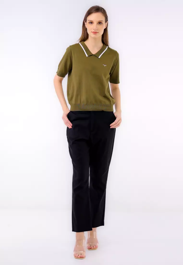 Knitted Plain Short Sleeve Blouse