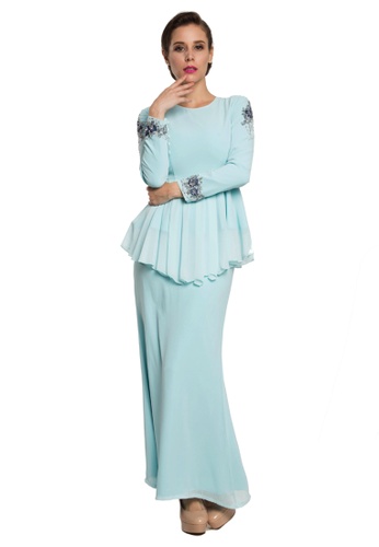 Aryaa Peplum Kurung Modern from Rina Nichie Couture in Blue