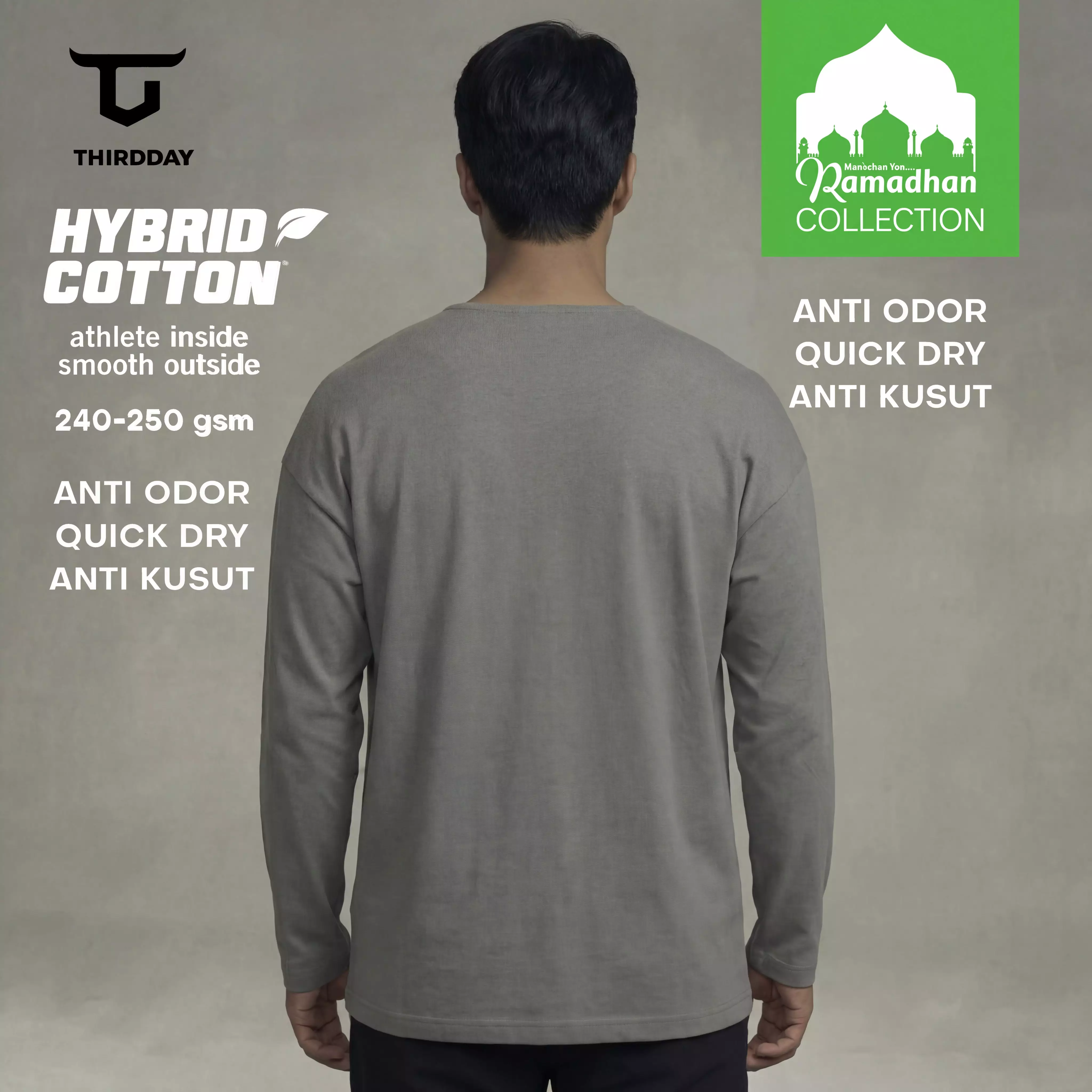 THIRDDAY Baju Koko Oversize Pria Lengan Panjang Kalcer Hybrid Cotton 240gsm abu muda MTZ15