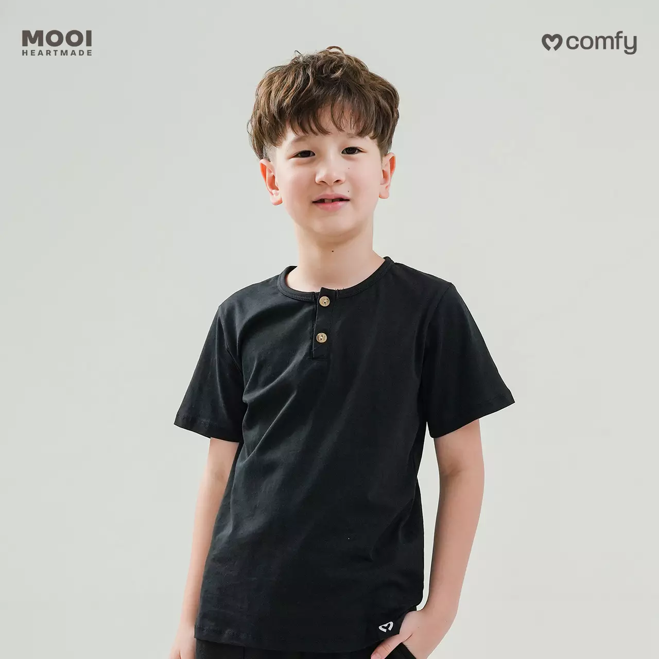 Mooi Kaos Anak Laki-Laki Comfy Button Tshirt - White