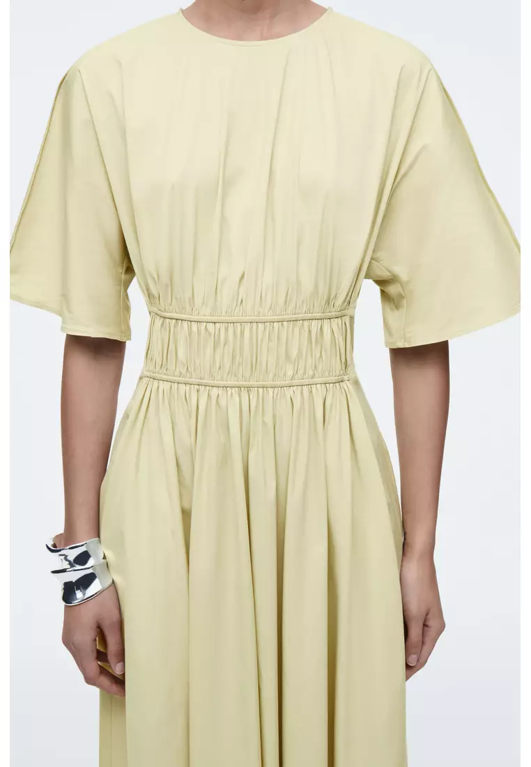 GATHERED OPEN-BACK MIDI DRESS