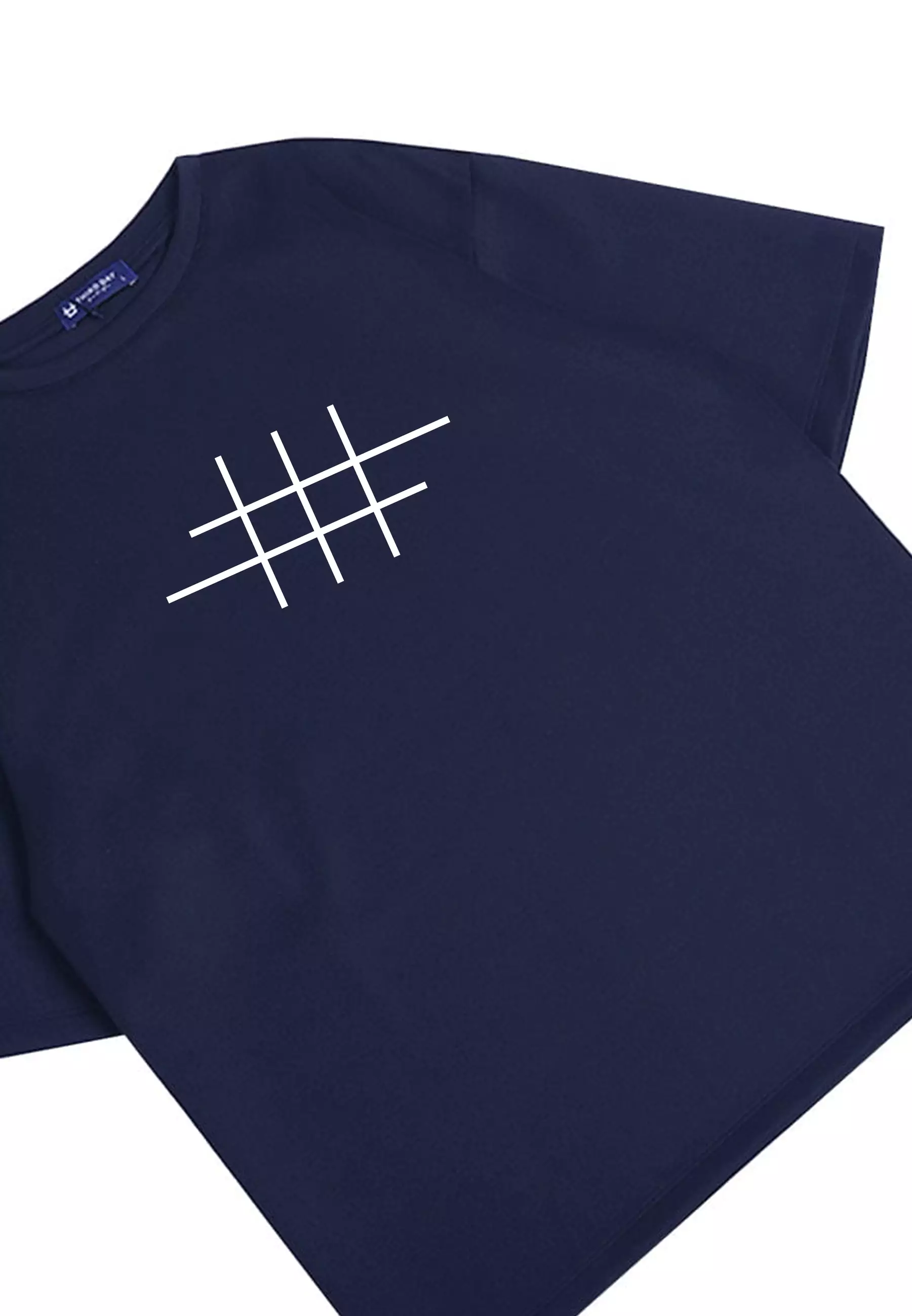 MTQ42 kaos oversize tebal bahan scuba distro pria aesthetic garis tictactoe navy