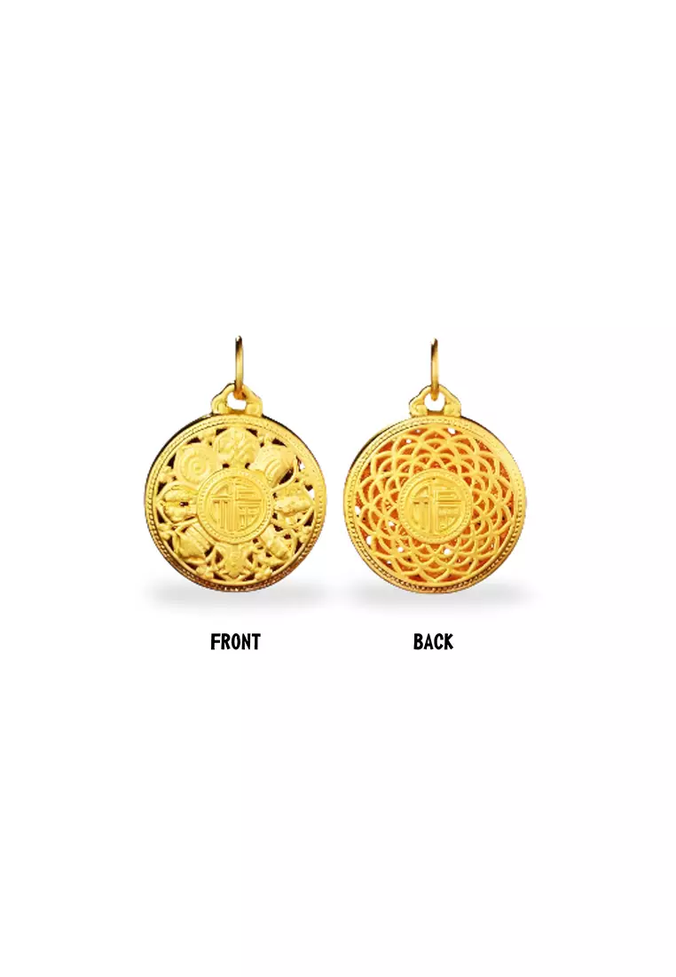 999.9/24K Pure Gold 3D Eight Treasures Compass Pendant B652