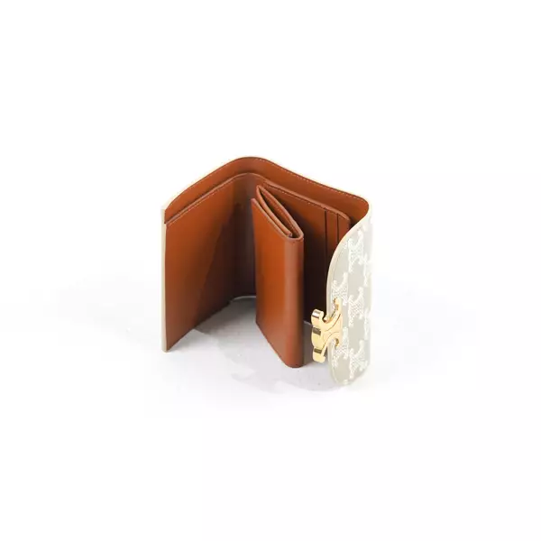 Dompet CELINE GHW TRIOMPHE MONOGRAM BEIGE FLAP TRIFOLD WALLET 100% ORIGINAL
