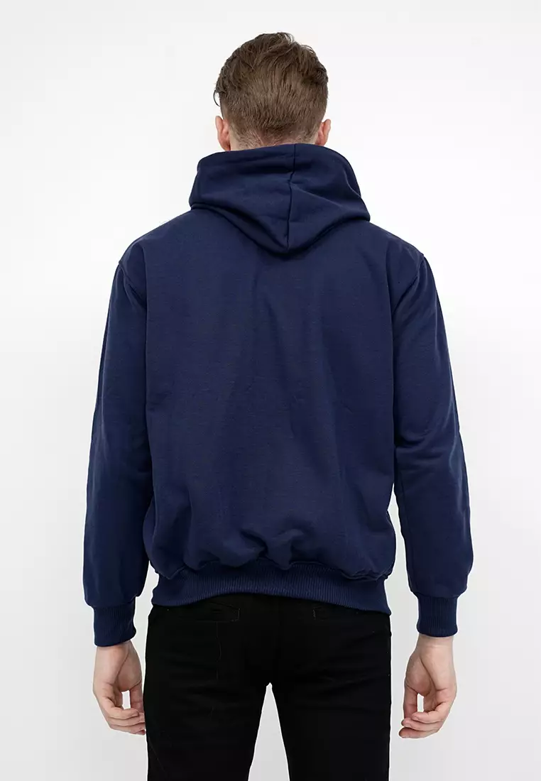 Jaket Polos Hoodie Zipper Sweater Warna Navy