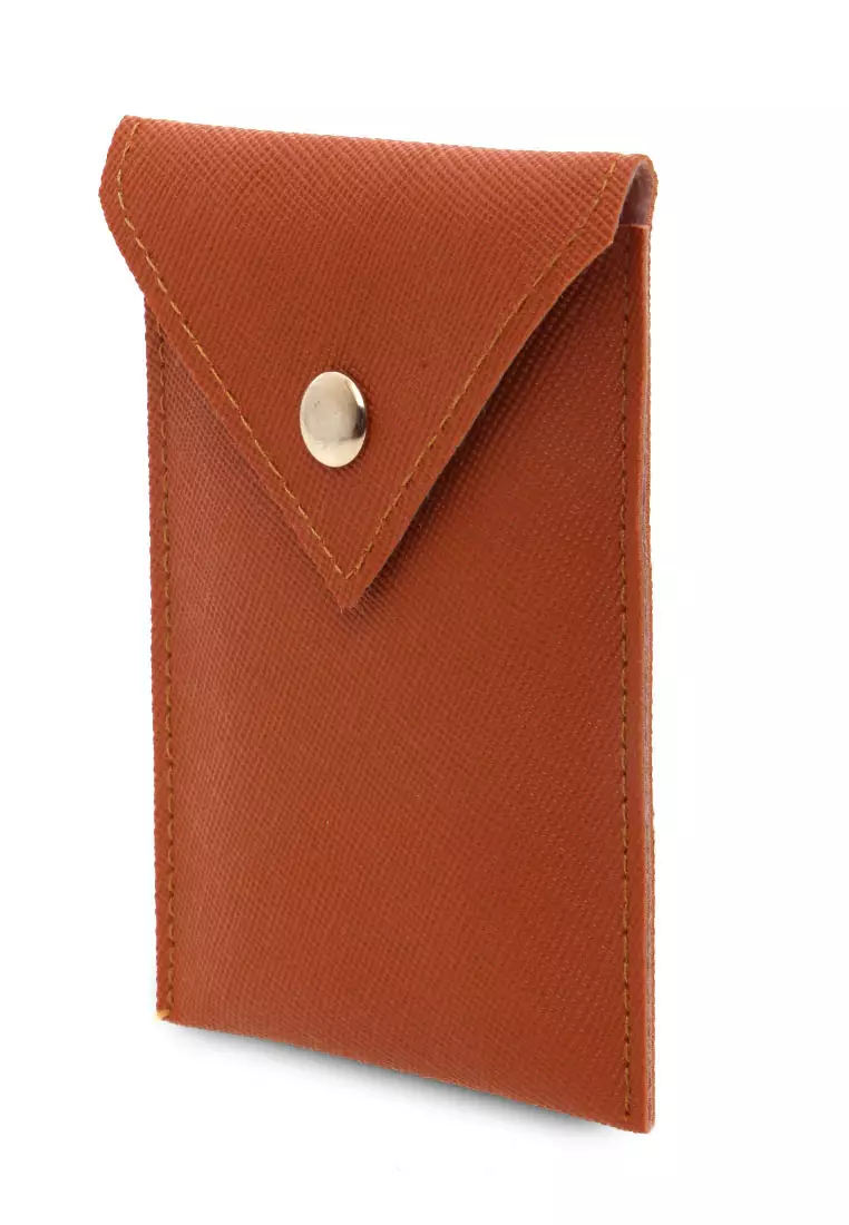 Manley Card Wallet Motif Polos Pengait Kancing Design Simple - Coklat