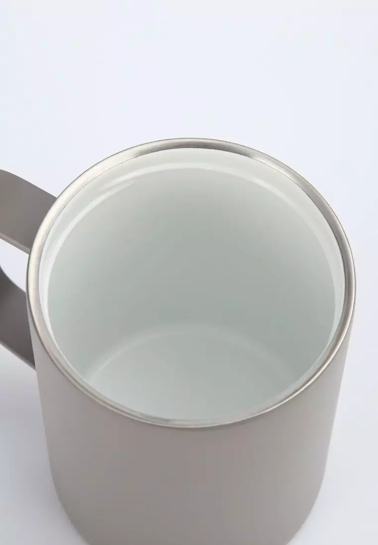 Crossing Neo Insulated S/S Leakproof Ceramic Mug W Handle And Lid 400ml - Latte (Light Grey)