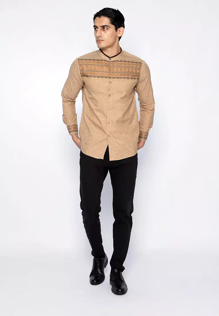 Casella Baju Koko Pria Lengan Panjang Horizontal Design | Koko Lengan Panjang Hadid 9914 Hazelnut