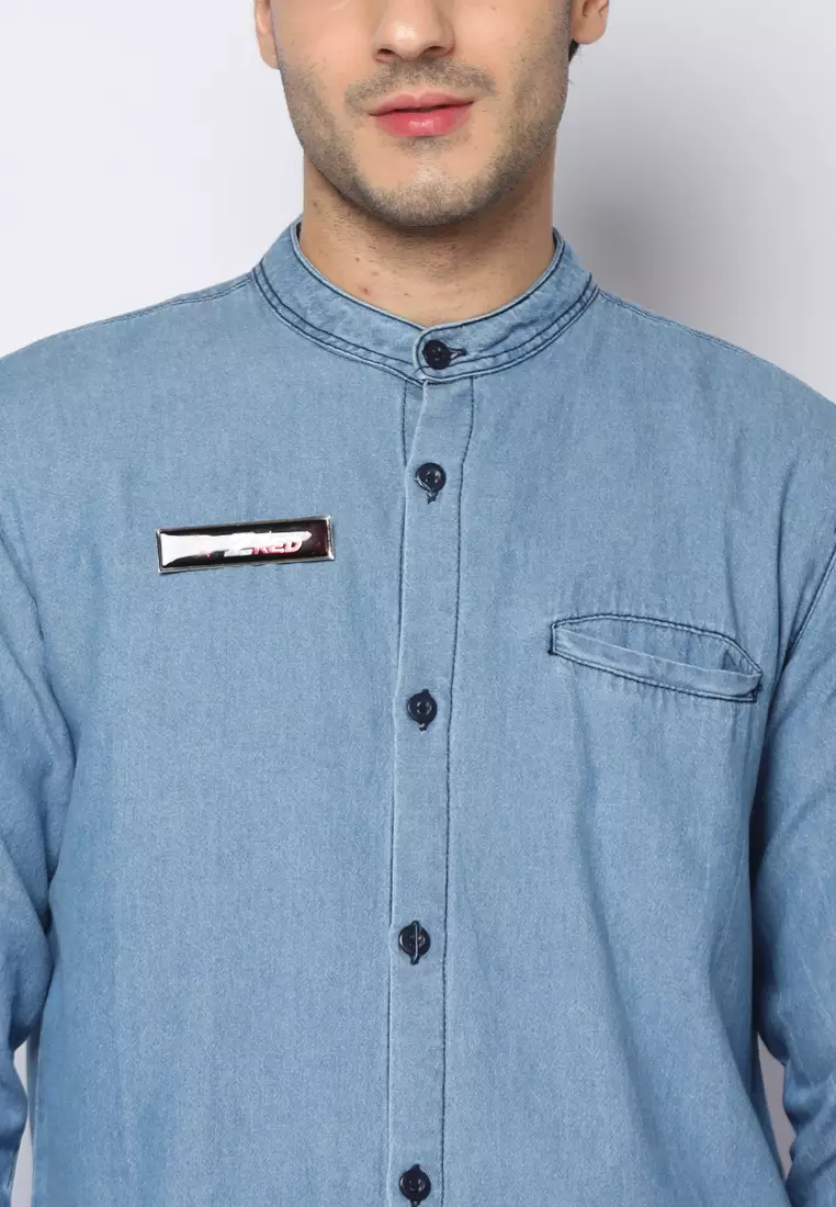 Kemeja Denim Glorys Krah Mandarin K-Bobok L/S Light Blue 182506