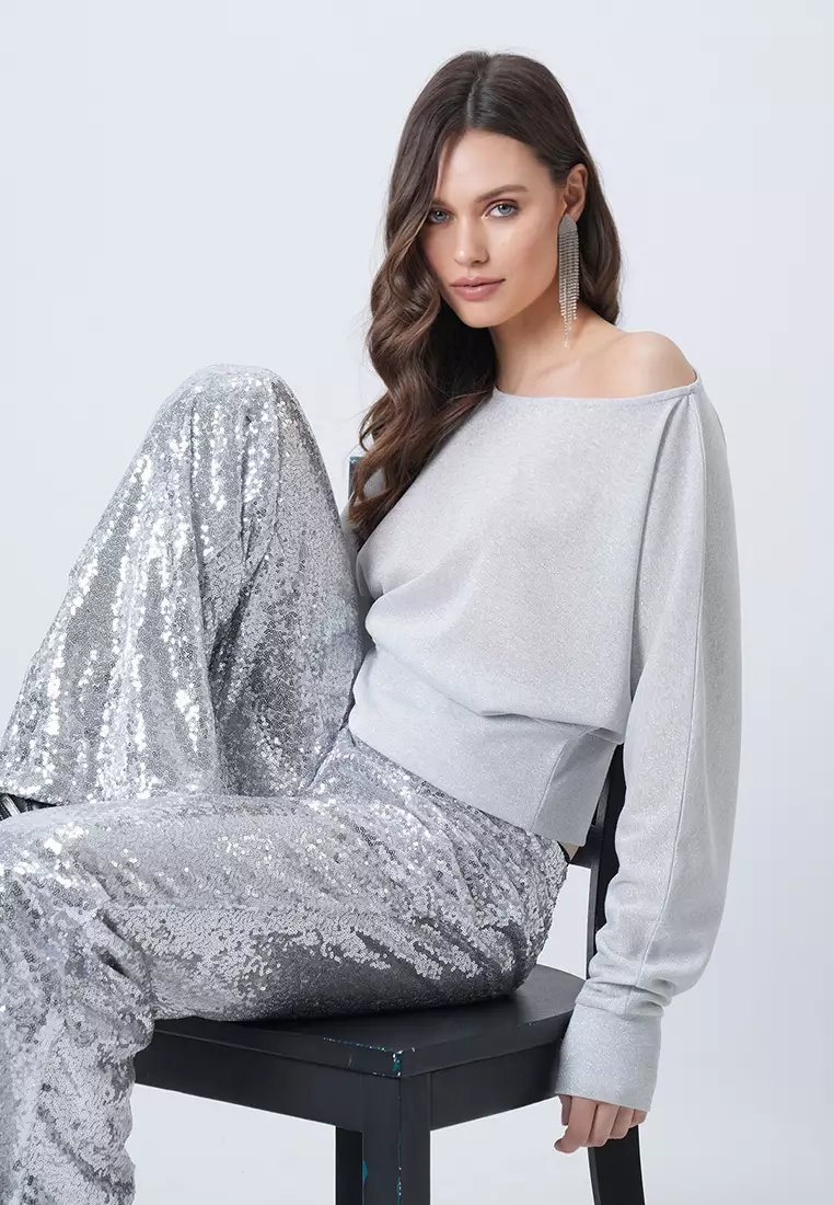 Boat Neck Batwing Sleeves Blouse