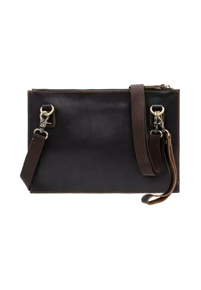 Grain Leather Crossbody Hand Carry Clutch Bag
