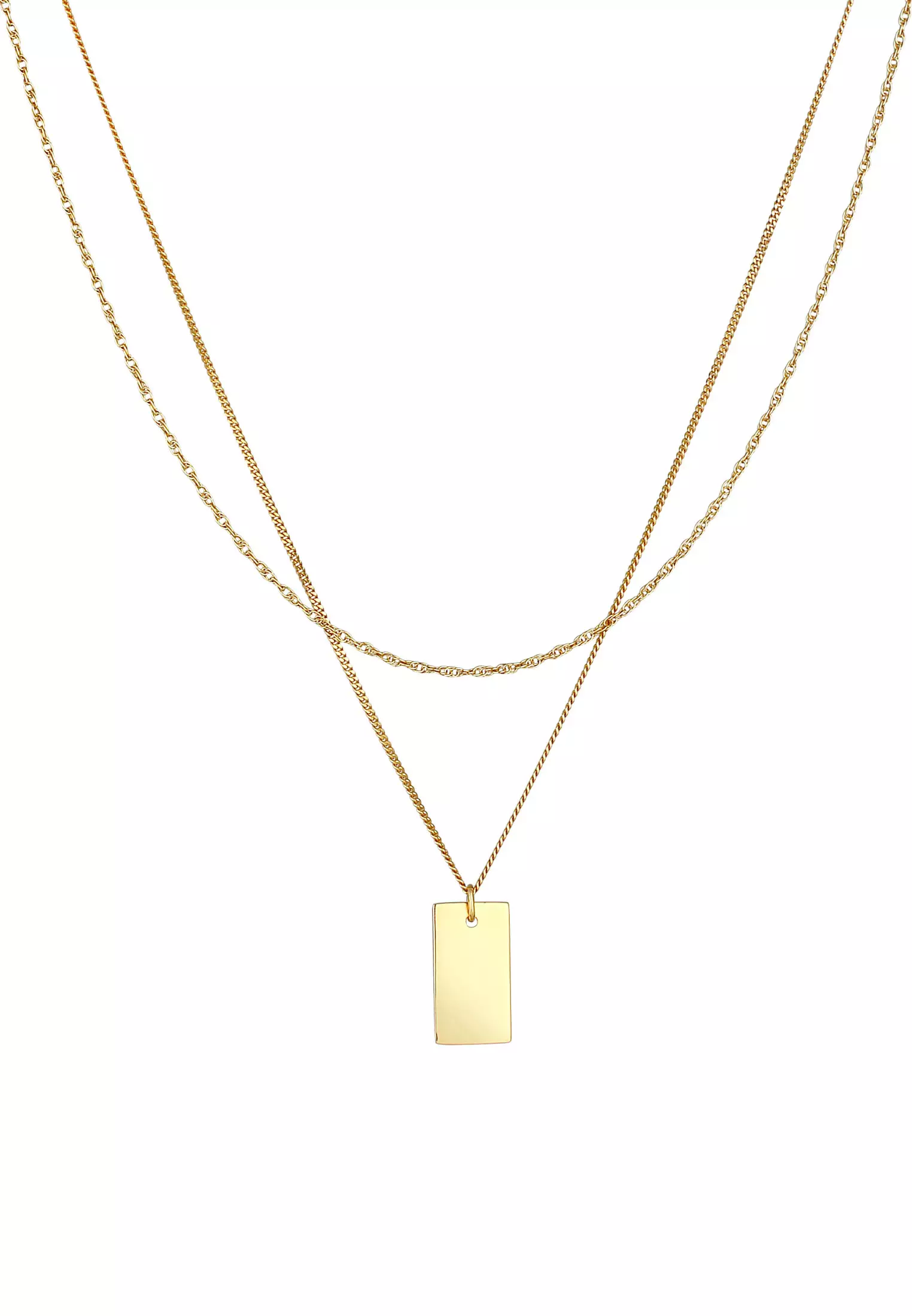 Necklace Layer Rectangle Pendant Twisted Basic Minimalist Trend Gold Plated