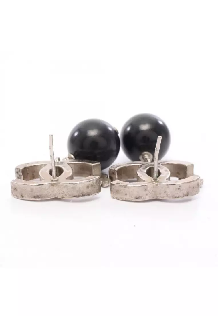 Pre-Loved Chanel coco mark earrings plating resin black B13K