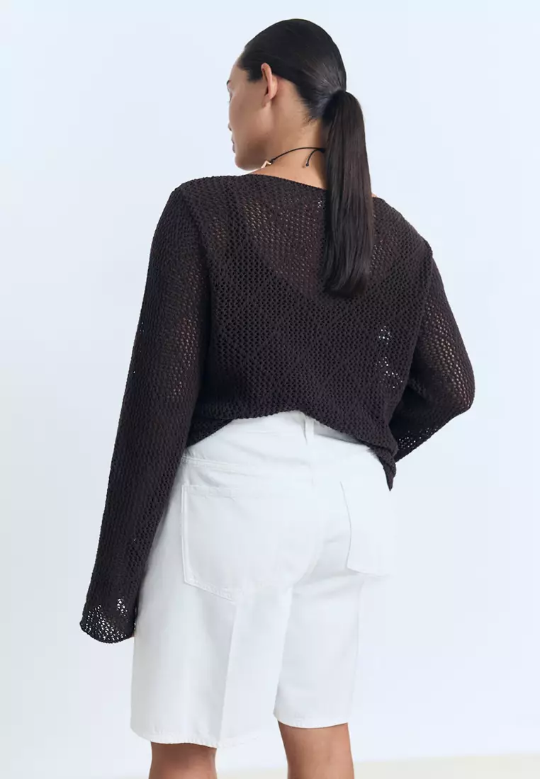 High-Waisted Denim Bermuda Shorts