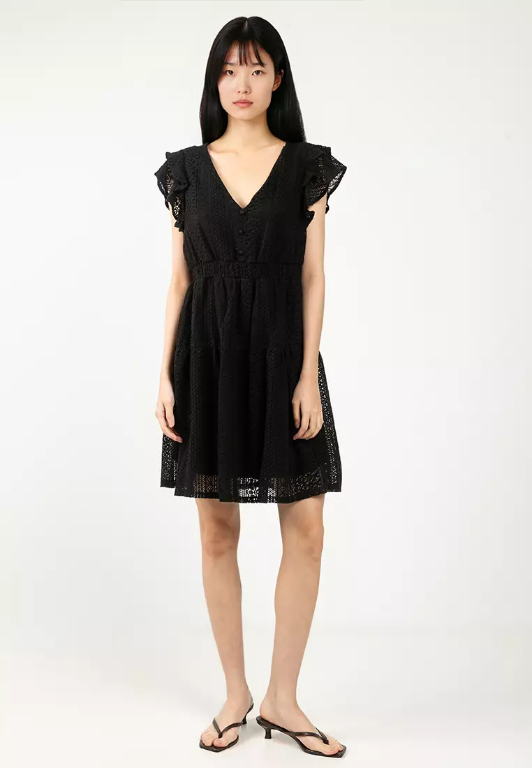 Lace V-Neck Short Woven Dress