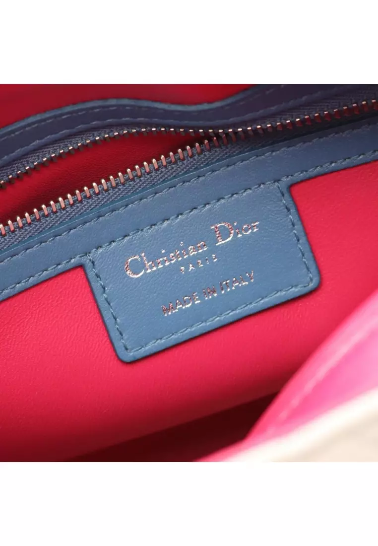 Pre-Loved Christian Dior LADY DIOR lady dior Canage Handbag leather light beige blue Pink purple 2WAY