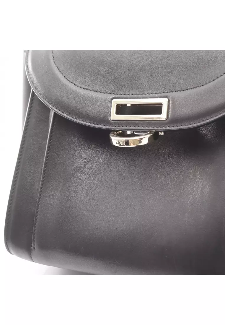 Pre-Loved Salvatore Ferragamo Sofia rainbow Gancini Handbag leather black 2WAY