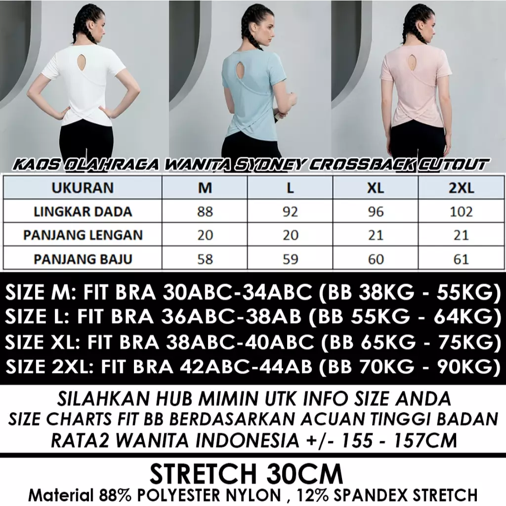 Fitwear Kaos Regular Fit Olahraga Wanita SYDNEY CROSSBACK CUTOUT - LIGHT BLUE