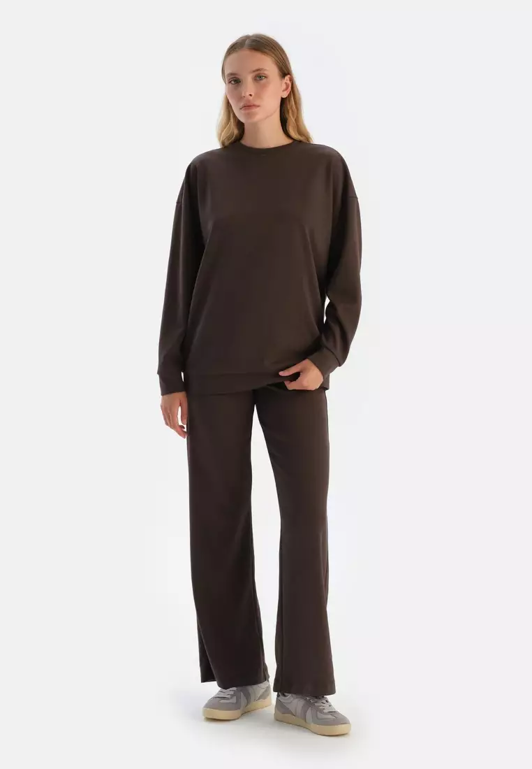 Dark Brown Trousers, Regular Fit, Loungewear for Women