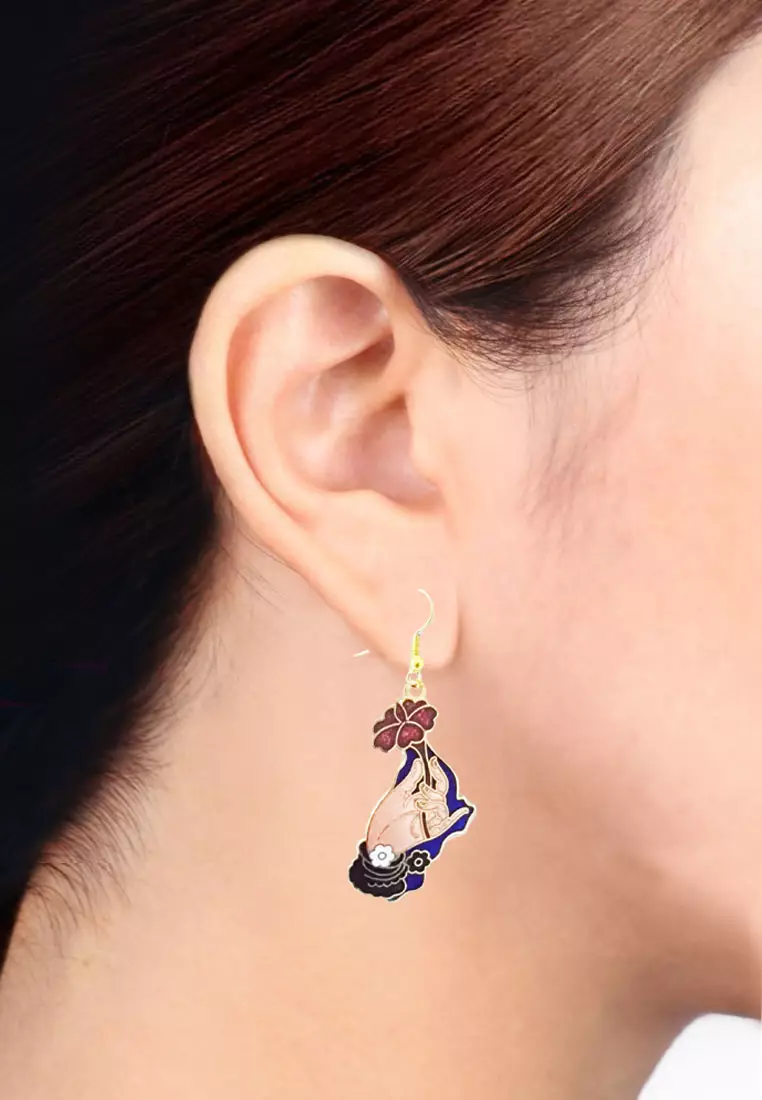 Aksesoris Anting Wanita Floral Hand Earring Multicolour
