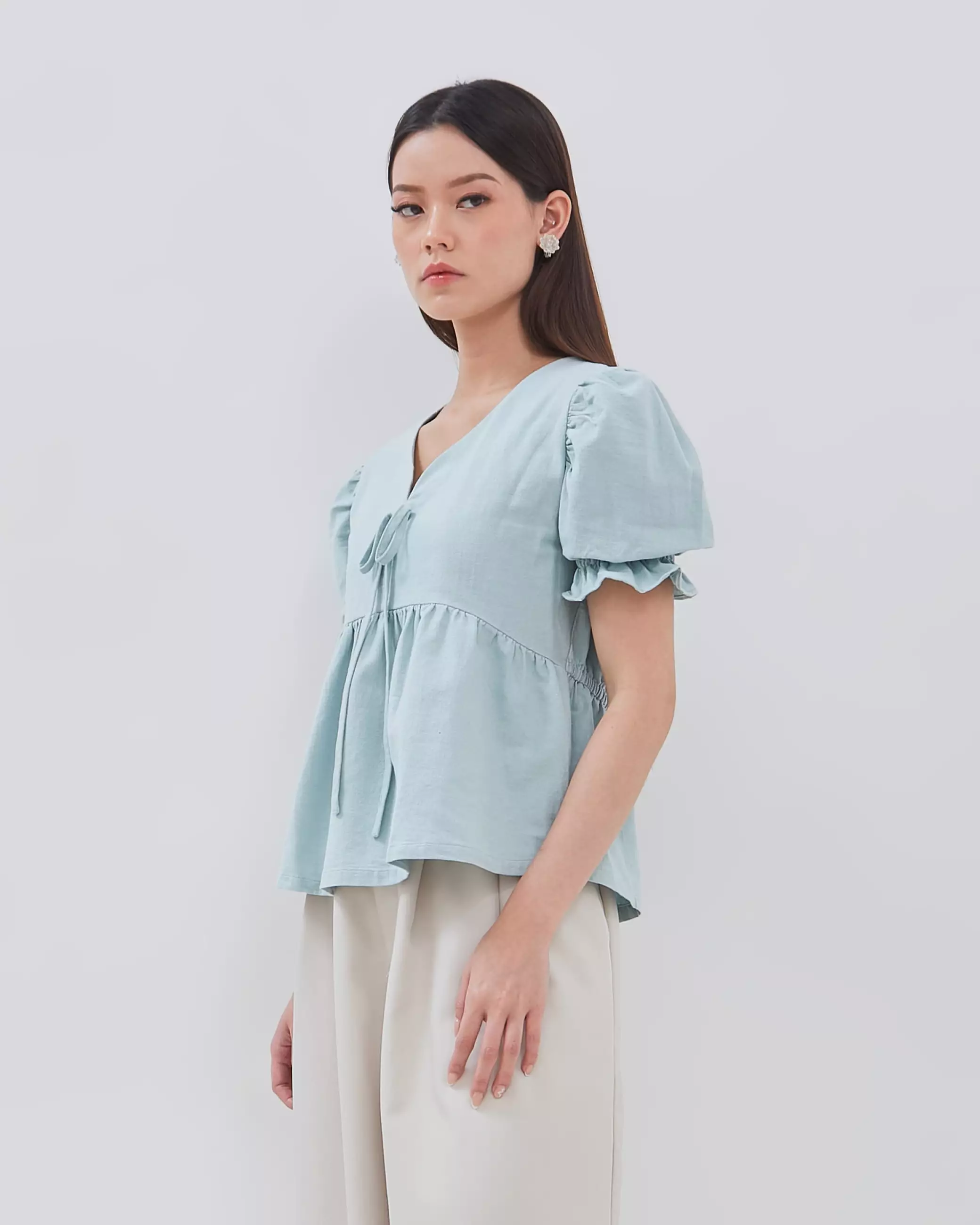 Urban Exchange Ziva Green Blouse - Atasan Blouse Puff Sleeves Warna Green