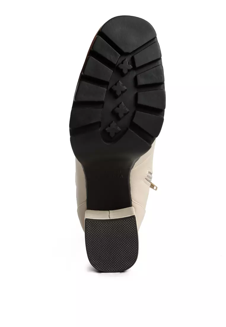 Beige Lace Up Block Heel Boots