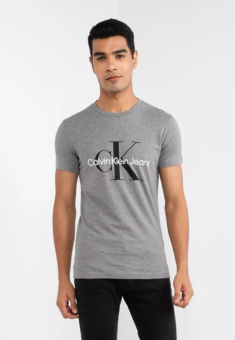 Men's Calvin Klein Raised Striped Logo T-Shirt In White