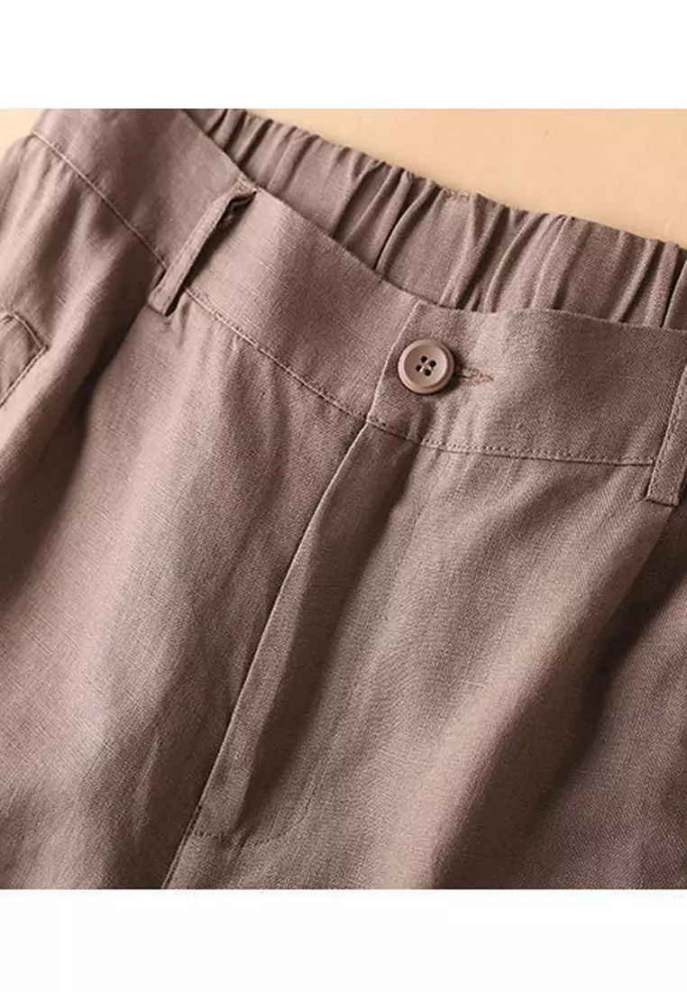 Loose Straight Cotton-flax Cropped Shorts RZ9112