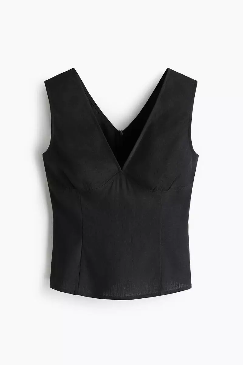 Linen-blend tie-back top