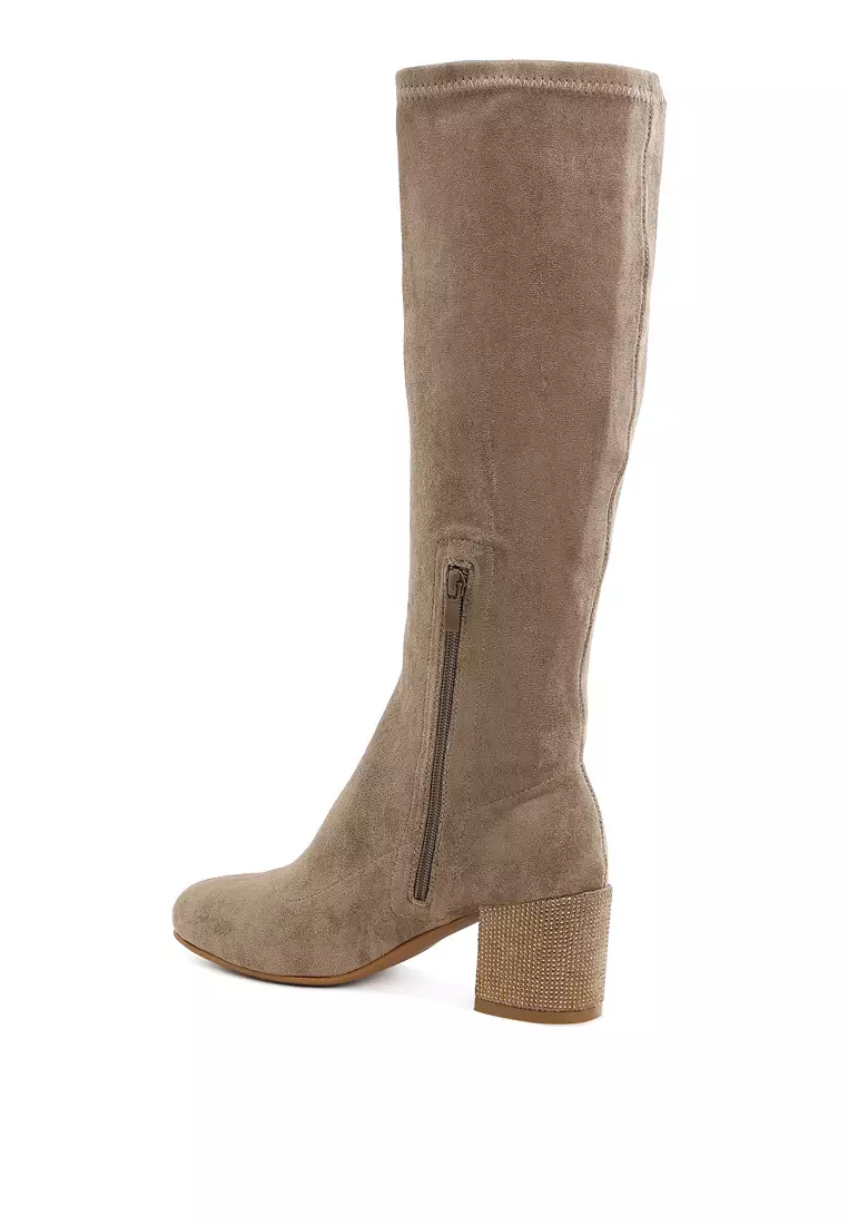 Microfiber Knee High Boots in Taupe