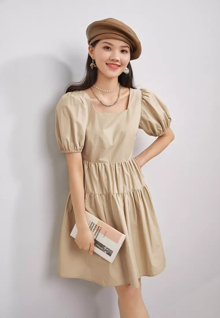 Short Sleeve Square Collar Mini Dress