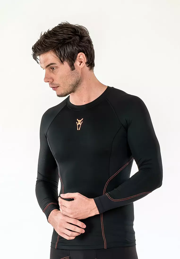 Men Diligent Compression Long Sleeve Top (Black/Orange)