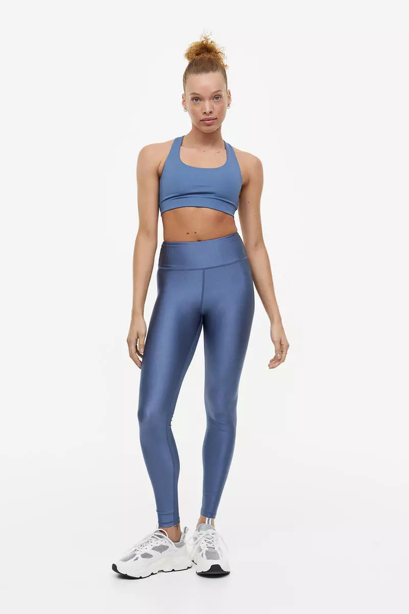 Buy H&M DryMove™ High Shine Sports tights in Blue Medium Dusty