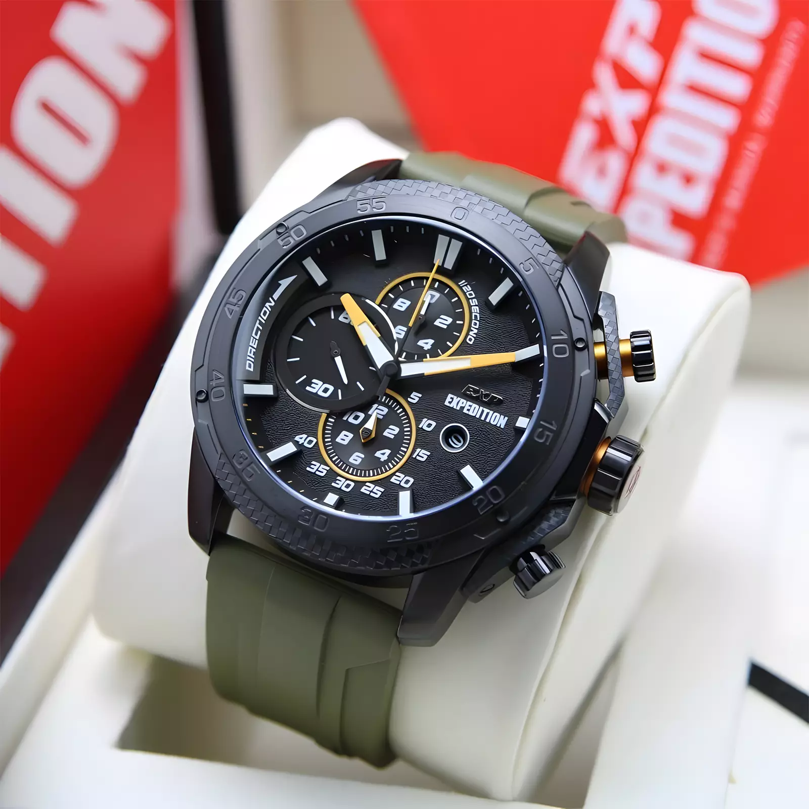 Expedition EXP - Jam Tangan Chronograph Pria - Black Green - Rubber Strap - 6810 MCRIPBAGN