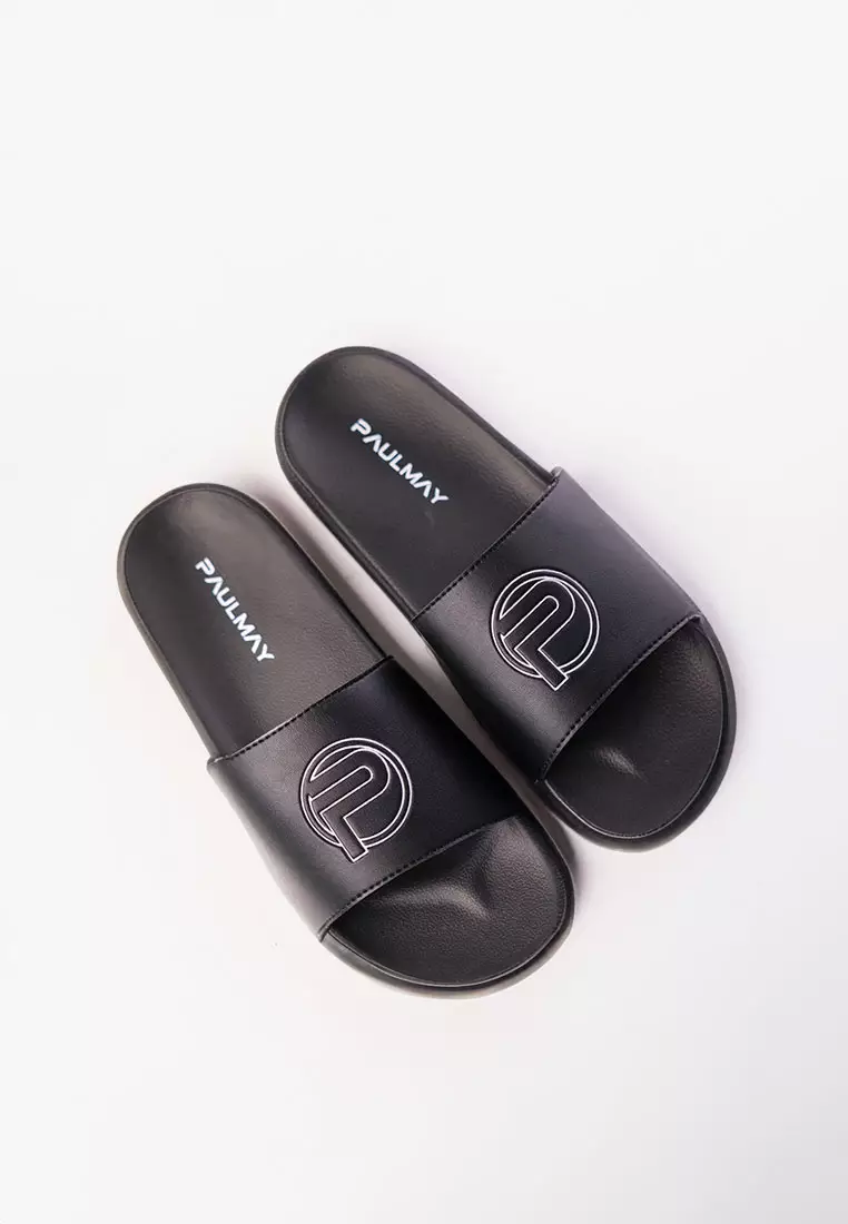 Paulmay Sandal Slide Unisex Slippers Logos Black White