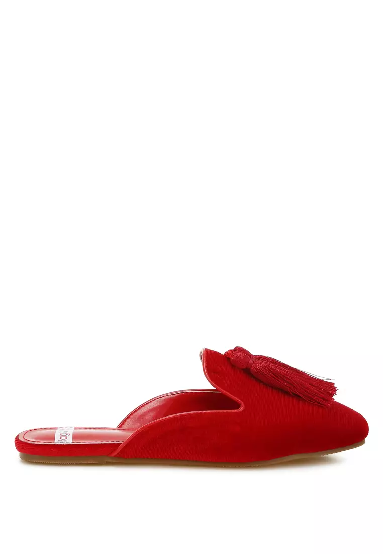 Discount on Rag & CO.  shoes - SKU: Tassel Detail Velvet Mules in Red
