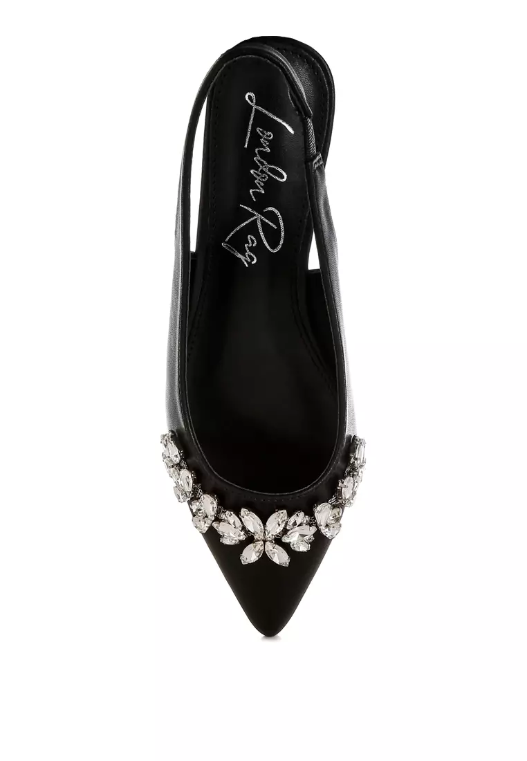 Diamante Embellished Flat Sandals in Black