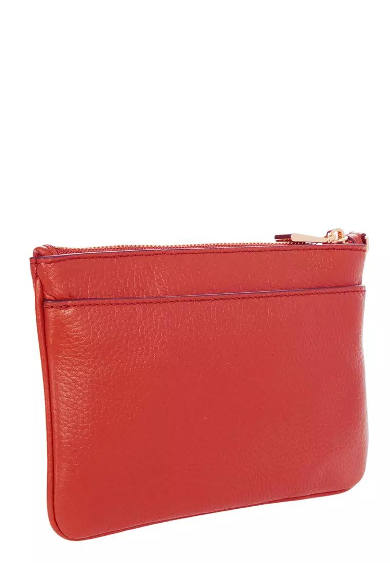 Jet Set Charm Medium Top Zip Leather Wristlet in Sangria 32T1LT9W2L