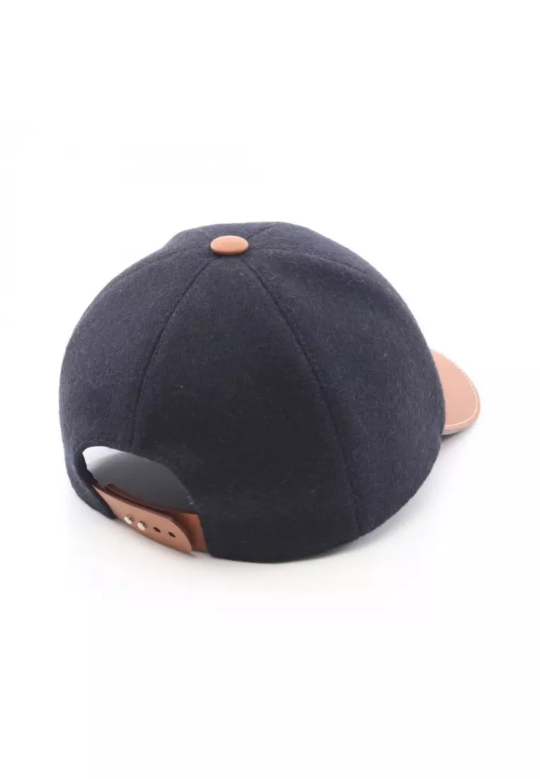 Pre-Loved Hermès Riley cap wool leather black light brown