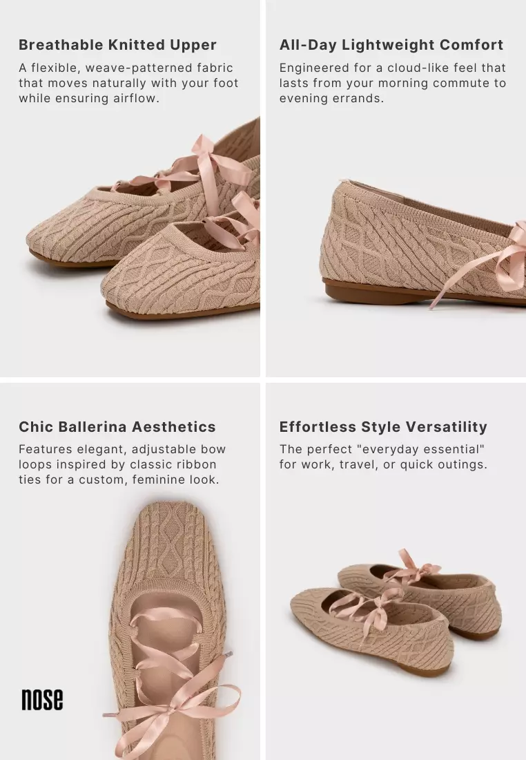 飞织面云感系带平底鞋